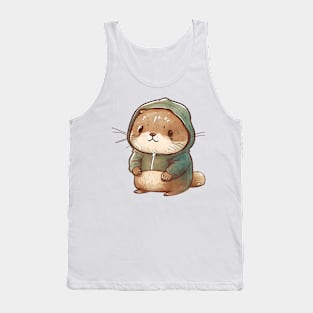 Cartoon Otter Wearing Hoodie Tank Top